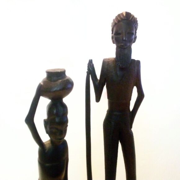 Vintage Hand Carved Tanzanian African Wood Couple Figurines - Picture 1 of 7